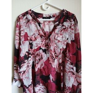 Time Line women's  1/2 button floral print top size 3XL Roll Tab sleeve